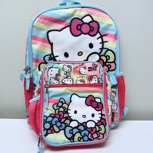 New! Sanrio Hello Kitty Rainbow Striped Backpack & Matching Attached Lunch Bag